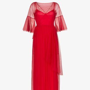 STAUD Stella Tulle Detail Red Wrap Dress